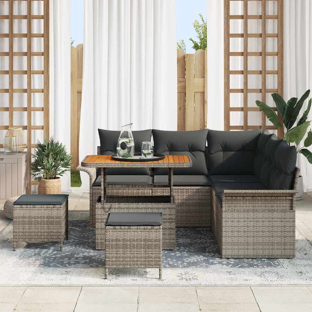 Havesofa Sæt 8 pcs Grå Polyrattan, stål og massivt akacietræ