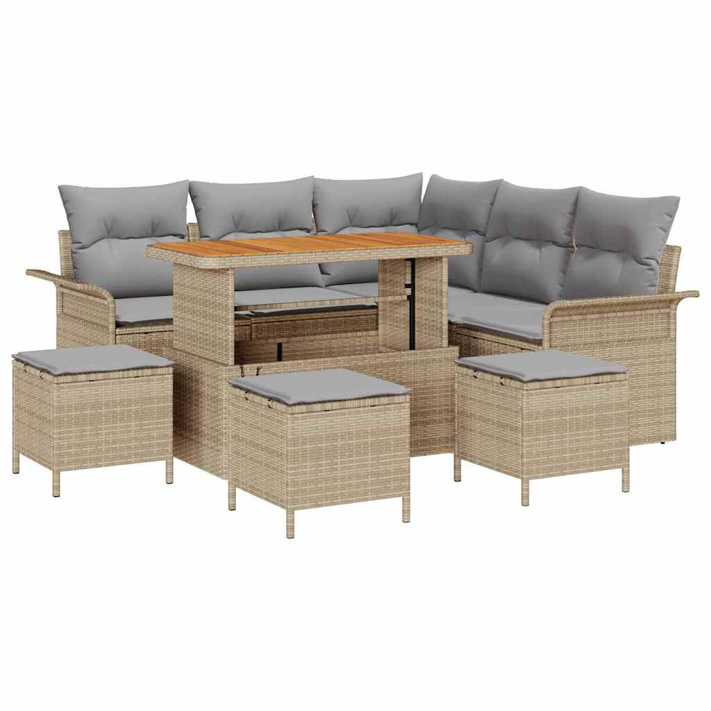 Havesofa Sæt med pude med opbevaring 9 pcs Beige og lys grå