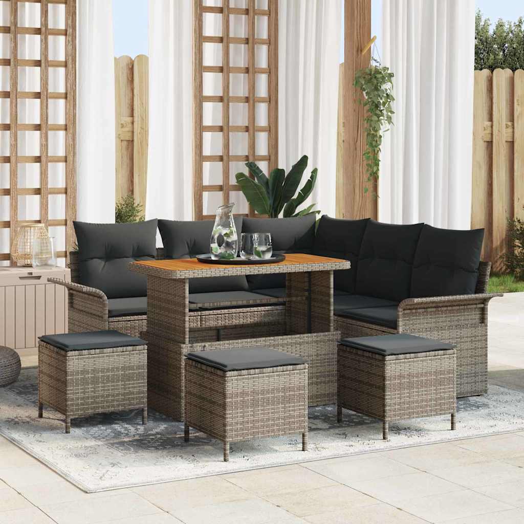 Havesofa Sæt 9 pcs Grå Polyrattan, stål og massivt akacietræ