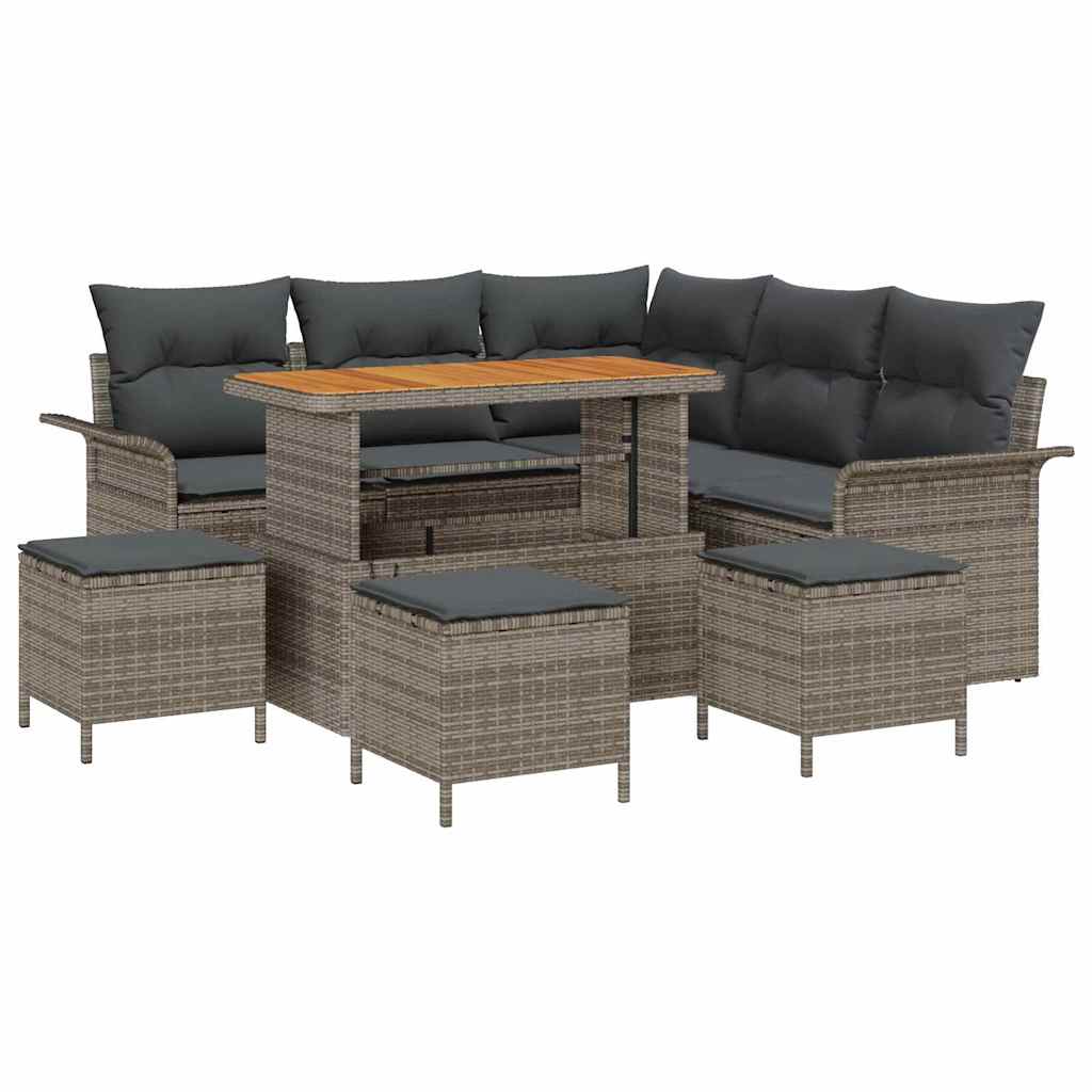 Havesofa Sæt 9 pcs Grå Polyrattan, stål og massivt akacietræ