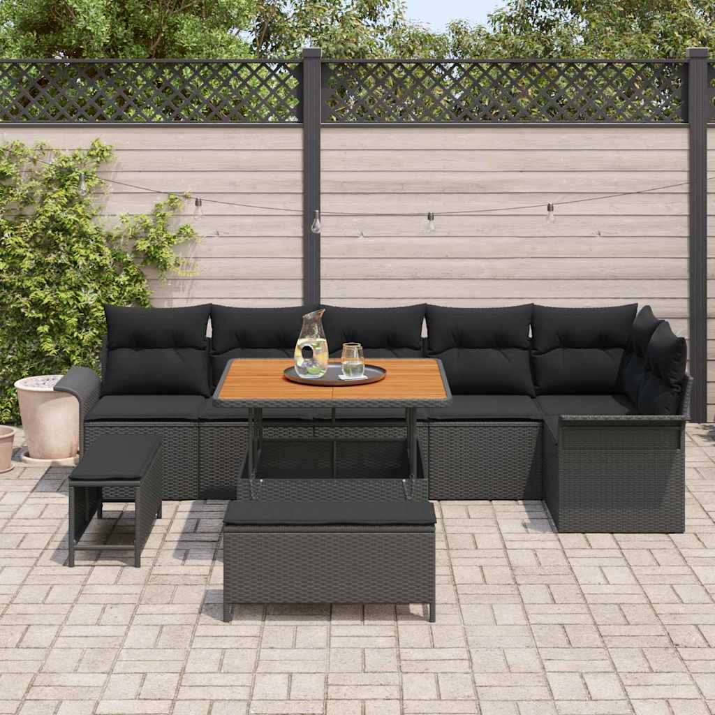 Havesofa Sæt med pude med opbevaring 9 pcs Sort