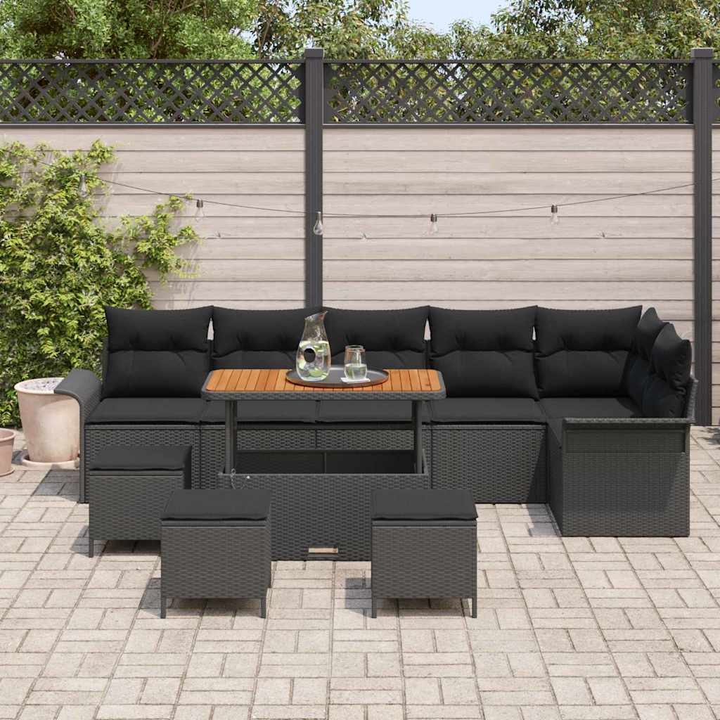 Havesofa Sæt med pude med opbevaring 10 pcs Sort