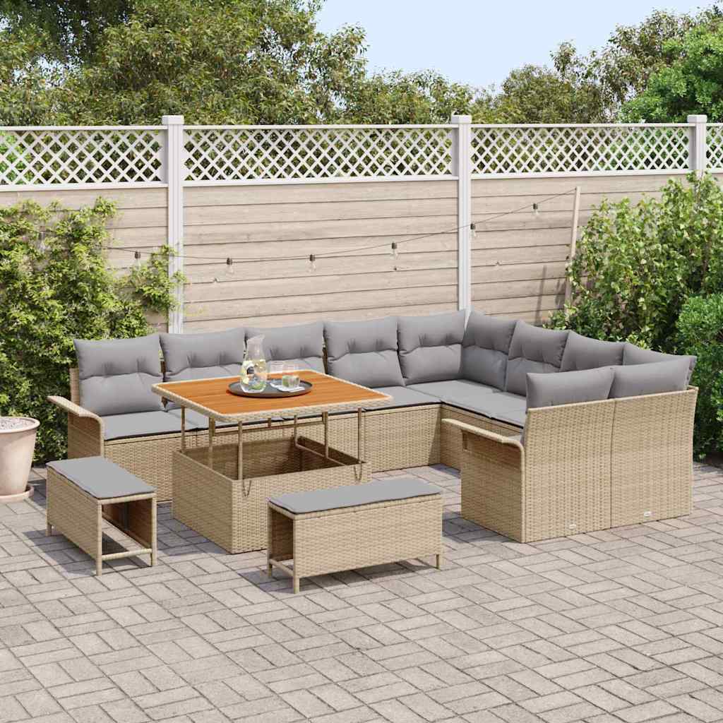 Havesofa Sæt med pude med opbevaring 12 pcs Beige og lys grå