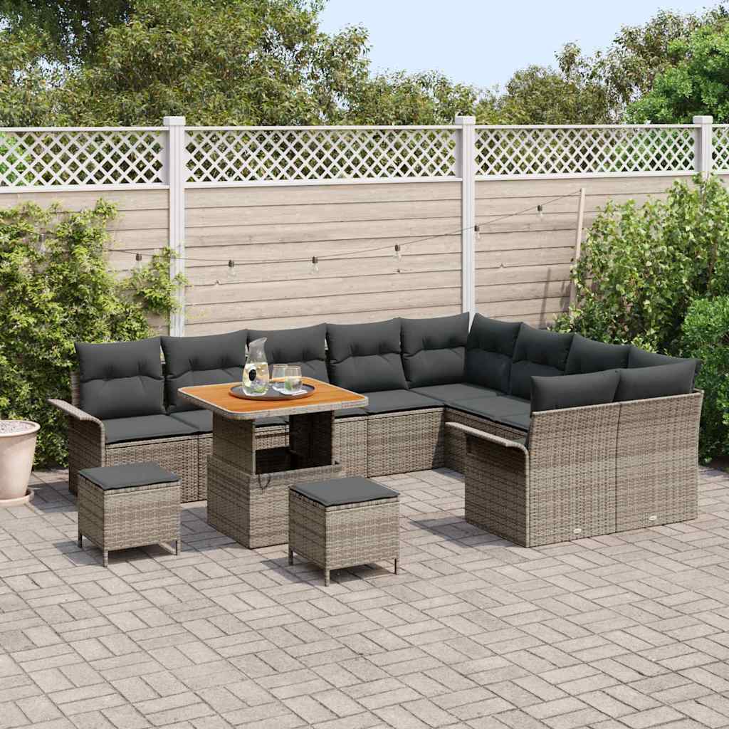 Havesofa Sæt 12 pcs Grå Polyrattan, stål og massivt akacietræ