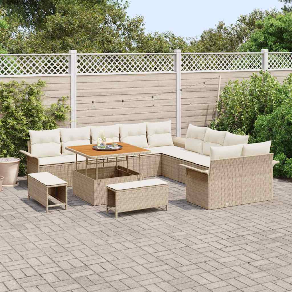 Havesofa Sæt med pude med opbevaring 13 pcs Beige og creme