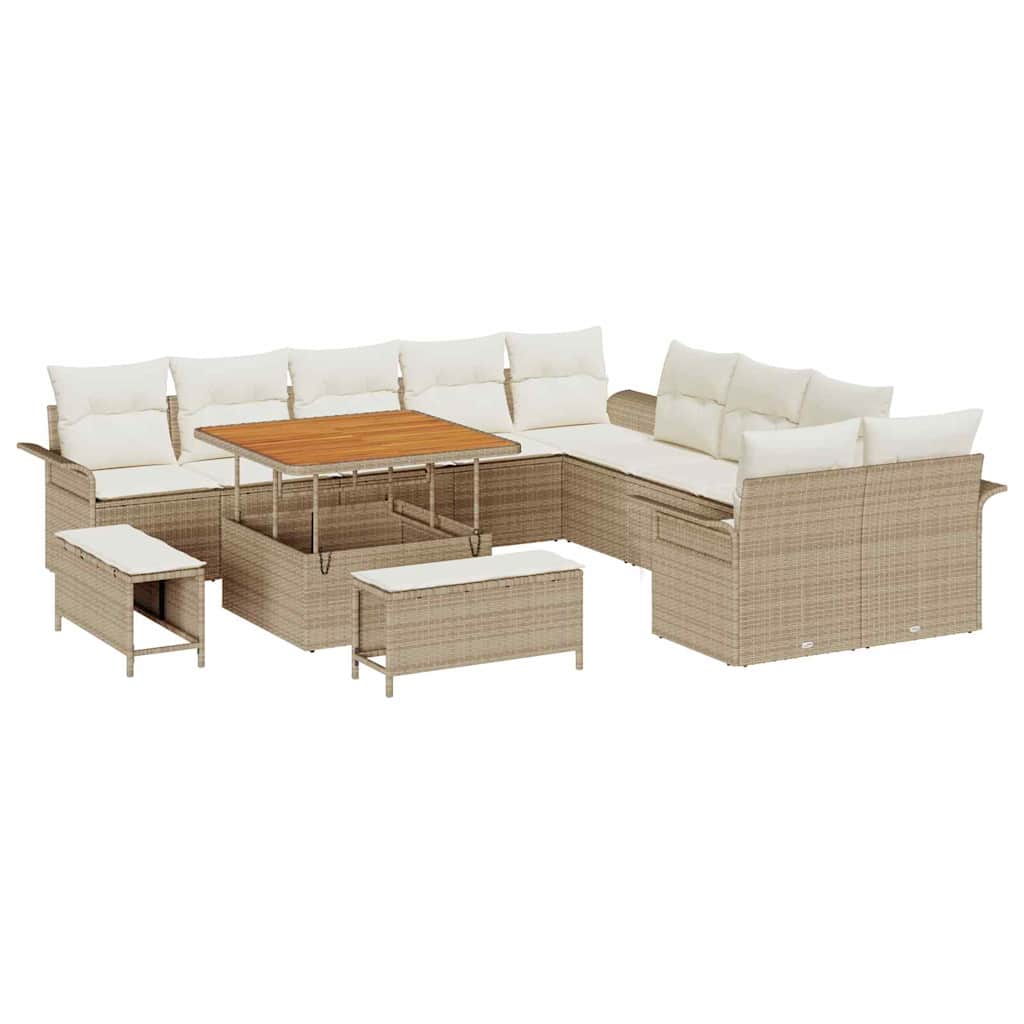 Havesofa Sæt med pude med opbevaring 13 pcs Beige og creme