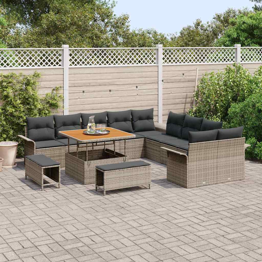 Havesofa Sæt 13 pcs Grå Polyrattan, stål og massivt akacietræ