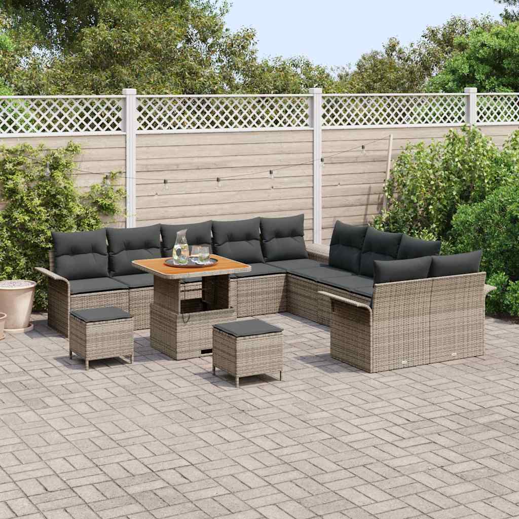 Havesofa Sæt 13 pcs Grå Polyrattan, stål og massivt akacietræ