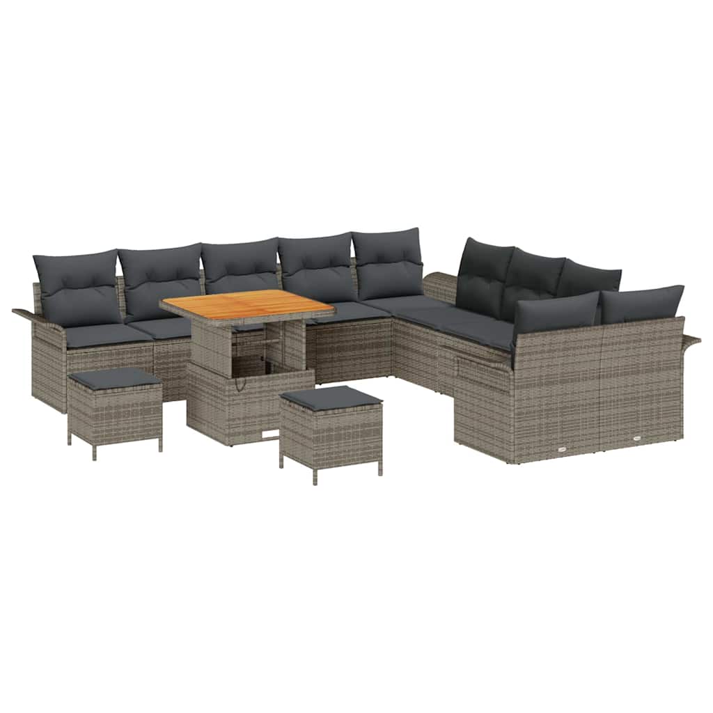 Havesofa Sæt 13 pcs Grå Polyrattan, stål og massivt akacietræ