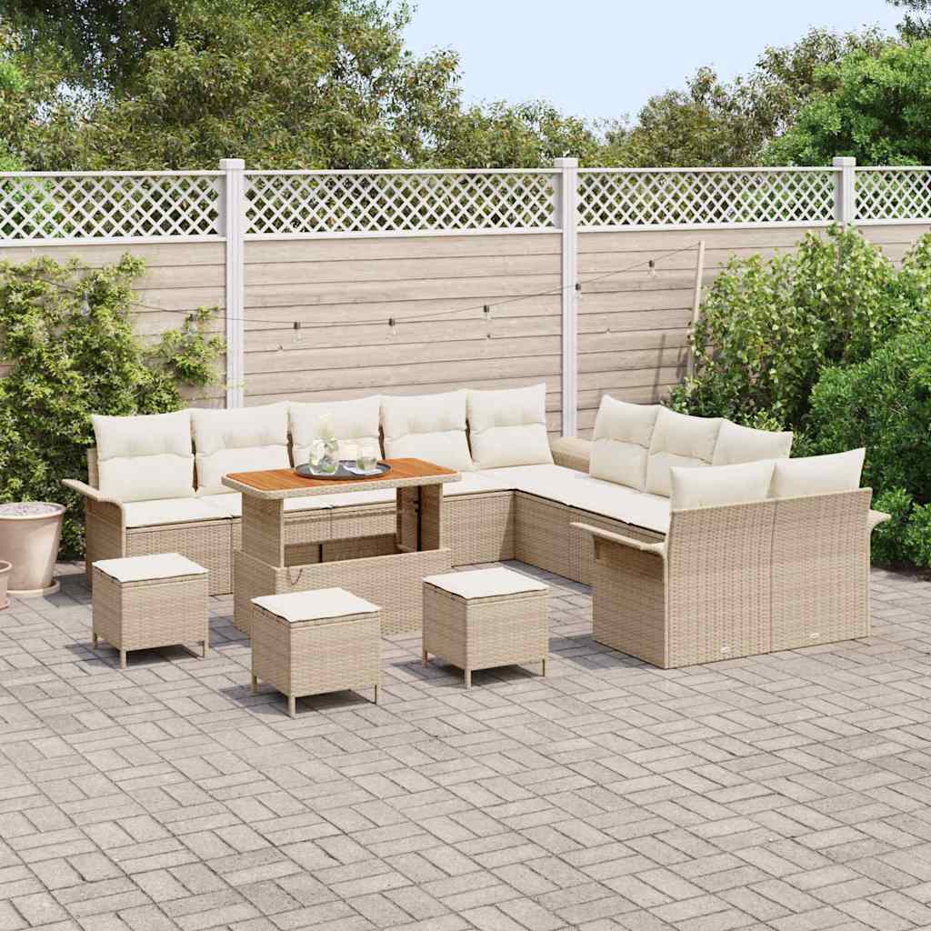 Havesofa Sæt med pude med opbevaring 14 pcs Beige og creme
