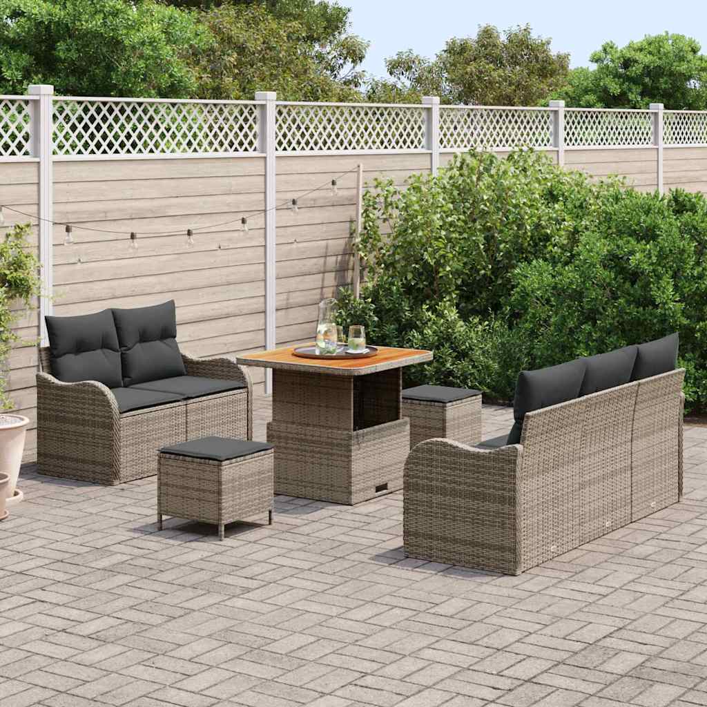 Havesofa Sæt 8 pcs Grå Polyrattan, stål og massivt akacietræ