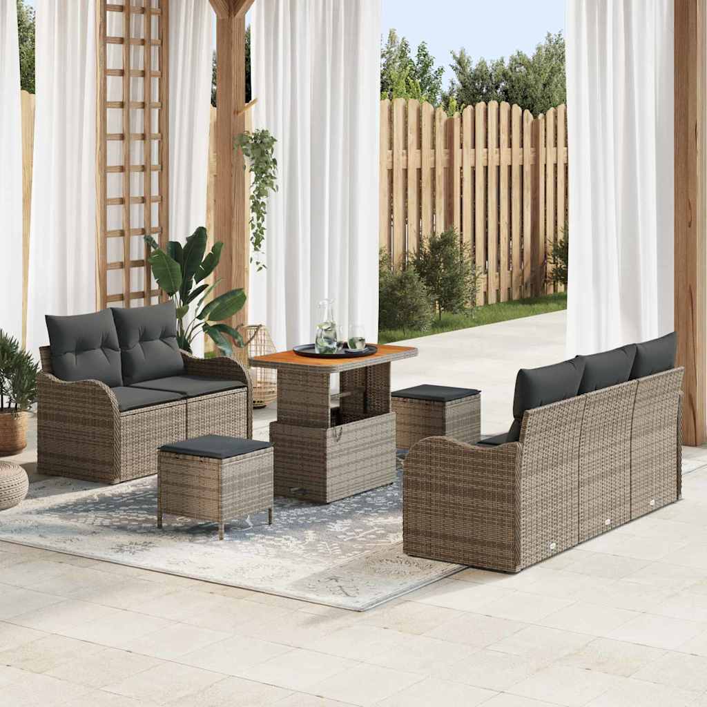 Havesofa Sæt 8 pcs Grå Polyrattan, stål og massivt akacietræ
