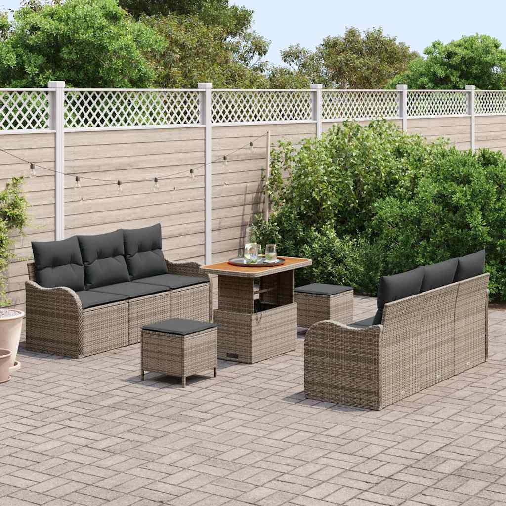 Havesofa Sæt 9 pcs Grå Polyrattan, stål og massivt akacietræ