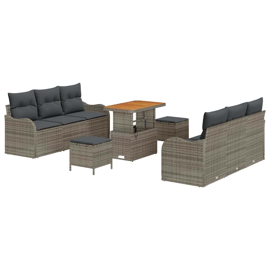 Havesofa Sæt 9 pcs Grå Polyrattan, stål og massivt akacietræ