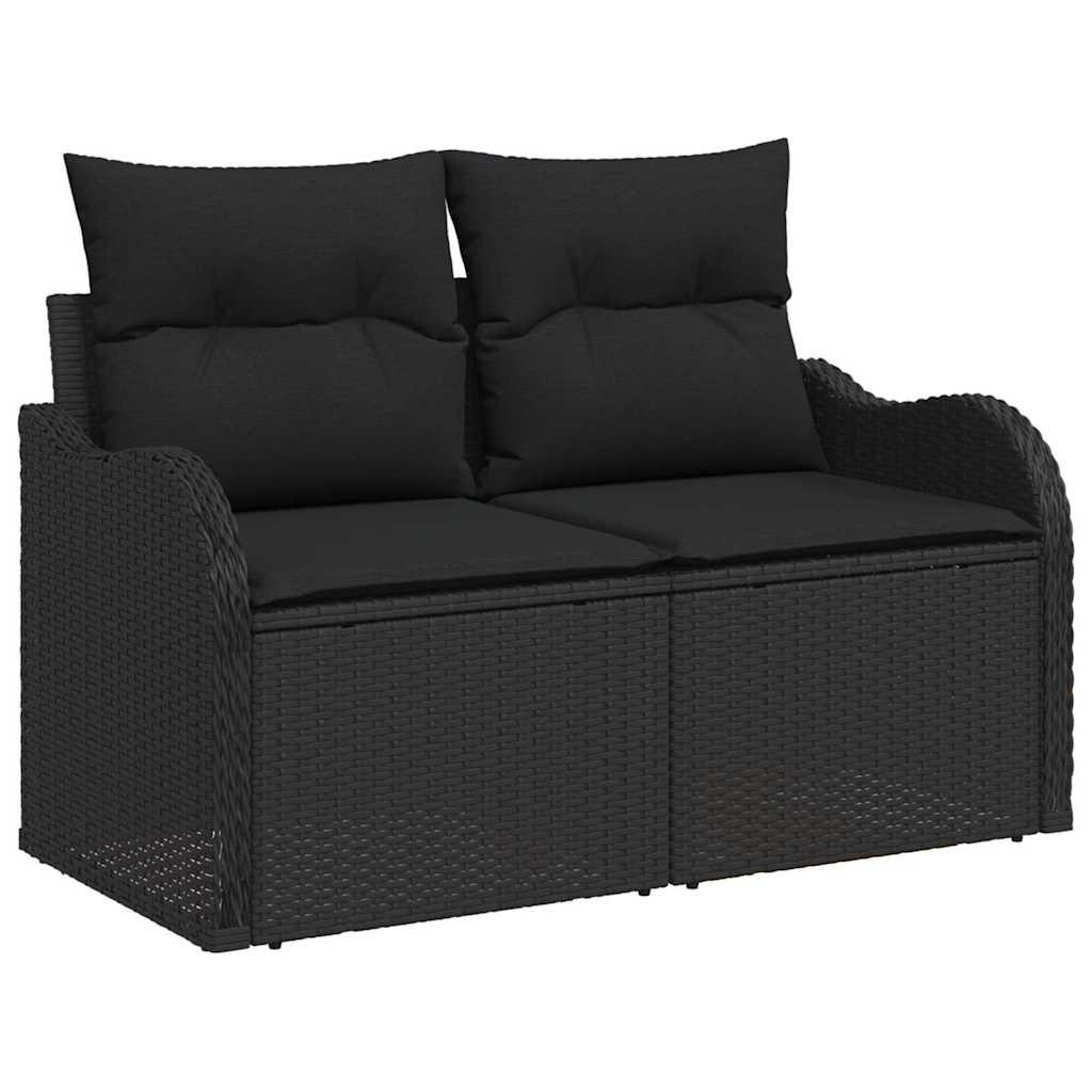 Havesofa Sæt 10 pcs Sort Polyrattan, stål og massivt akacietræ
