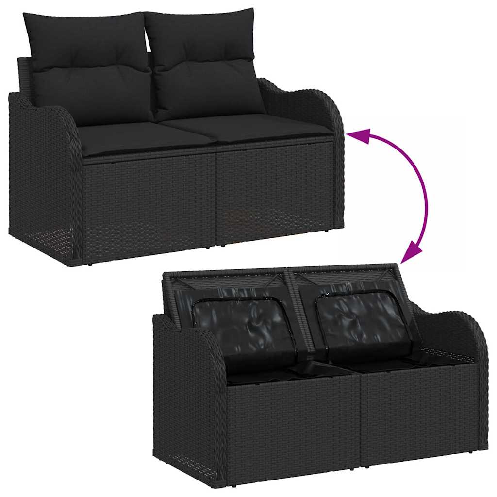 Havesofa Sæt 10 pcs Sort Polyrattan, stål og massivt akacietræ