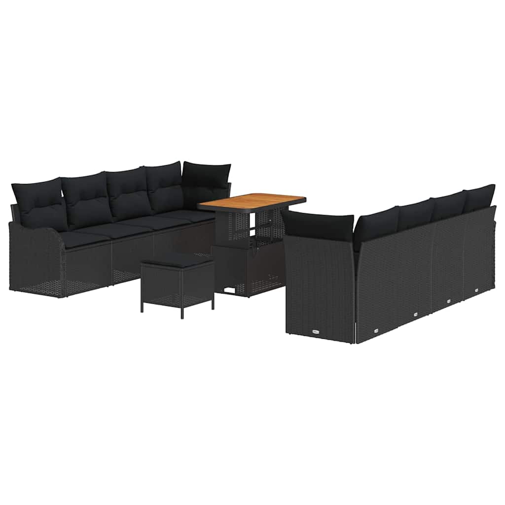Havesofa Sæt 11 pcs Sort Polyrattan, stål og massivt akacietræ