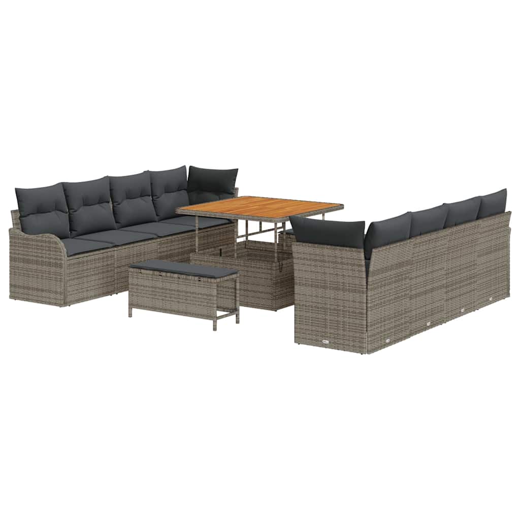 Havesofa Sæt 11 pcs Grå Polyrattan, stål og massivt akacietræ