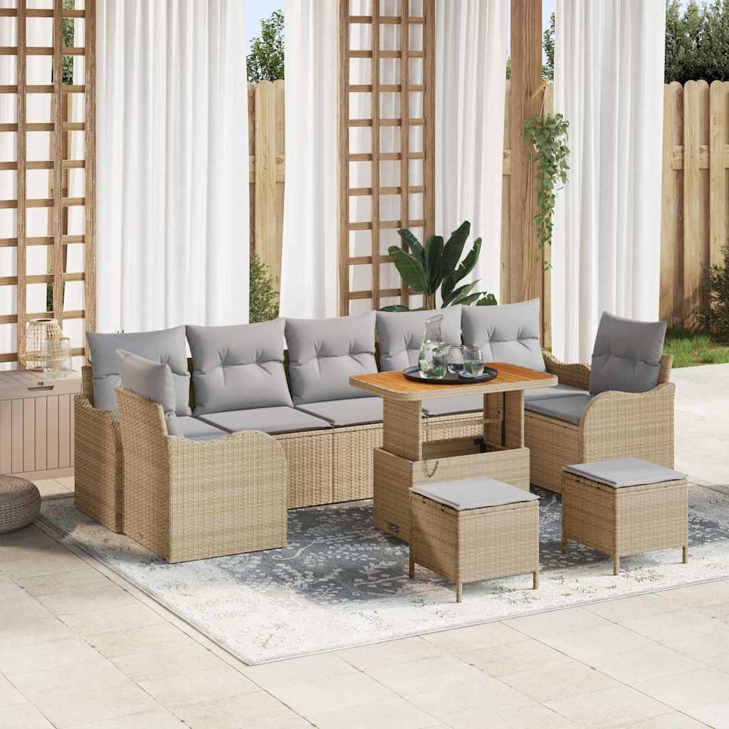 Havesofa Sæt med pude med opbevaring 10 pcs Beige og lys grå