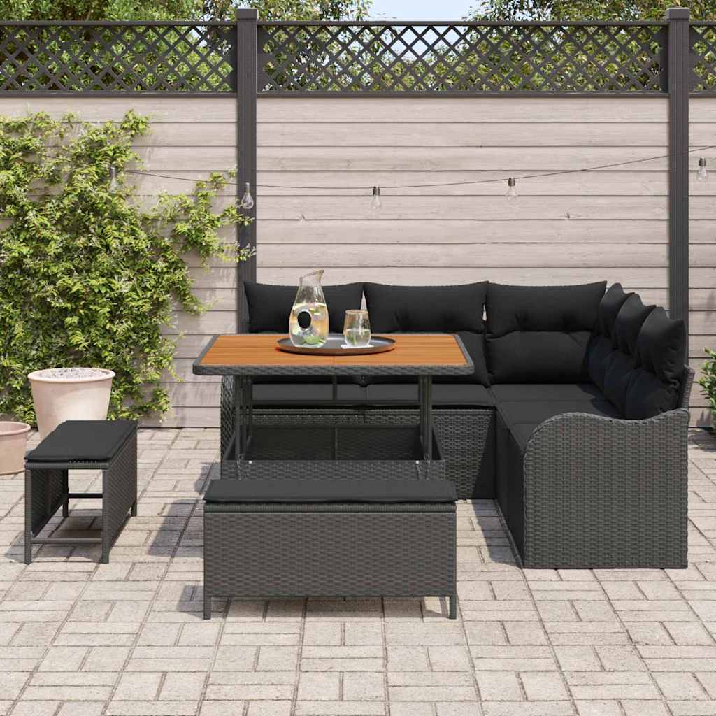 Havesofa Sæt 8 pcs Sort Polyrattan, stål og massivt akacietræ