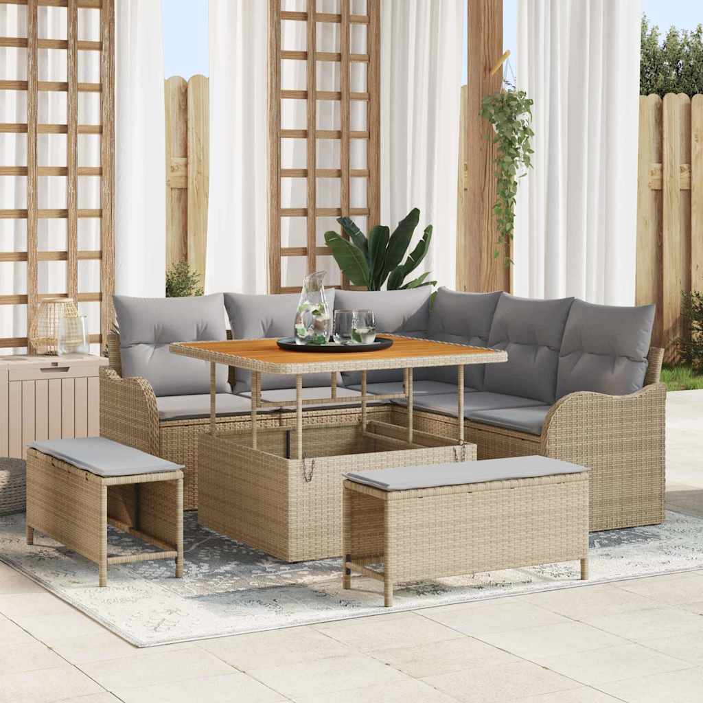 Havesofa Sæt med pude med opbevaring 8 pcs Beige og lys grå