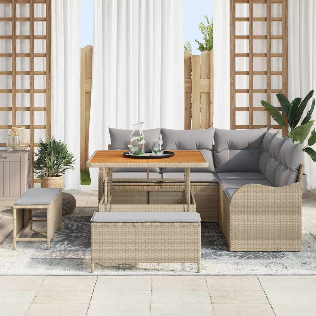 Havesofa Sæt med pude med opbevaring 8 pcs Beige og lys grå