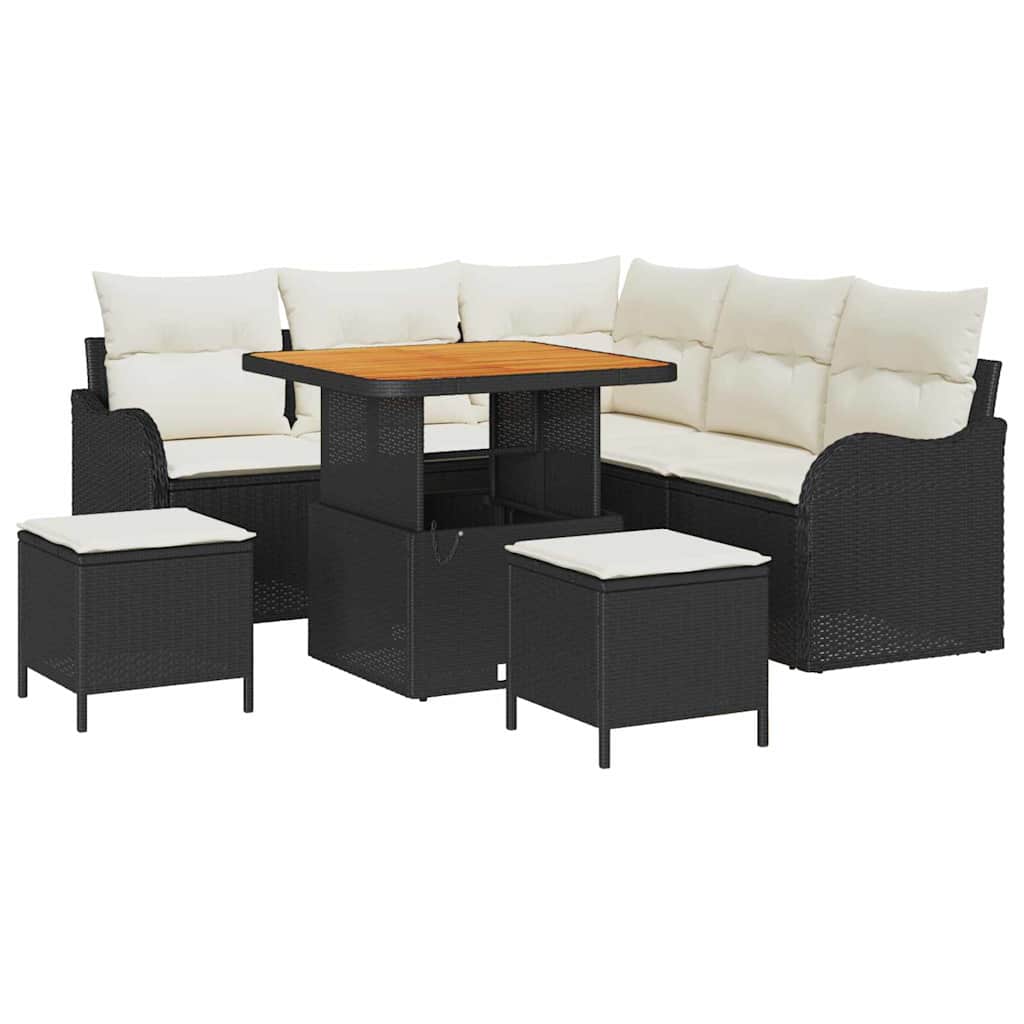 Havesofa Sæt med pude med opbevaring 8 pcs Sort og Cream