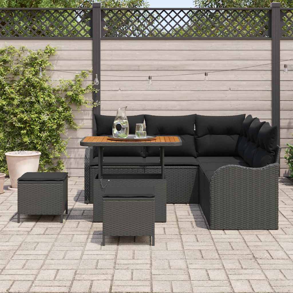 Havesofa Sæt 8 pcs Sort Polyrattan, stål og massivt akacietræ