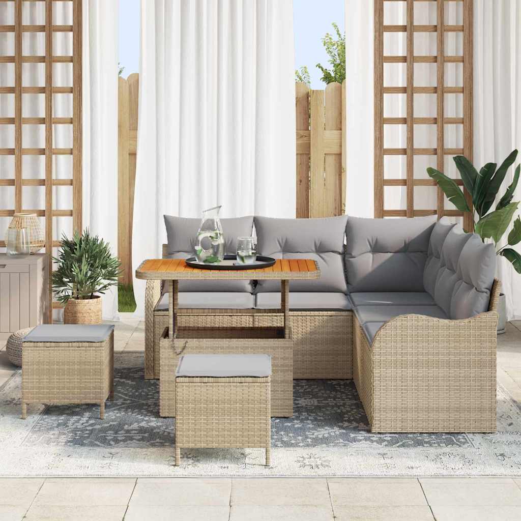 Havesofa Sæt med pude med opbevaring 8 pcs Beige og lys grå