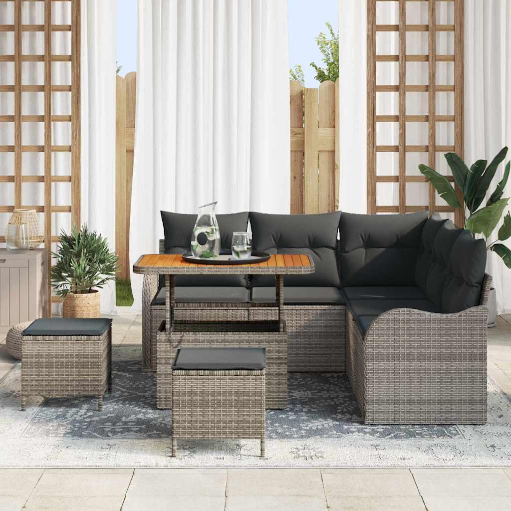 Havesofa Sæt 8 pcs Grå Polyrattan, stål og massivt akacietræ