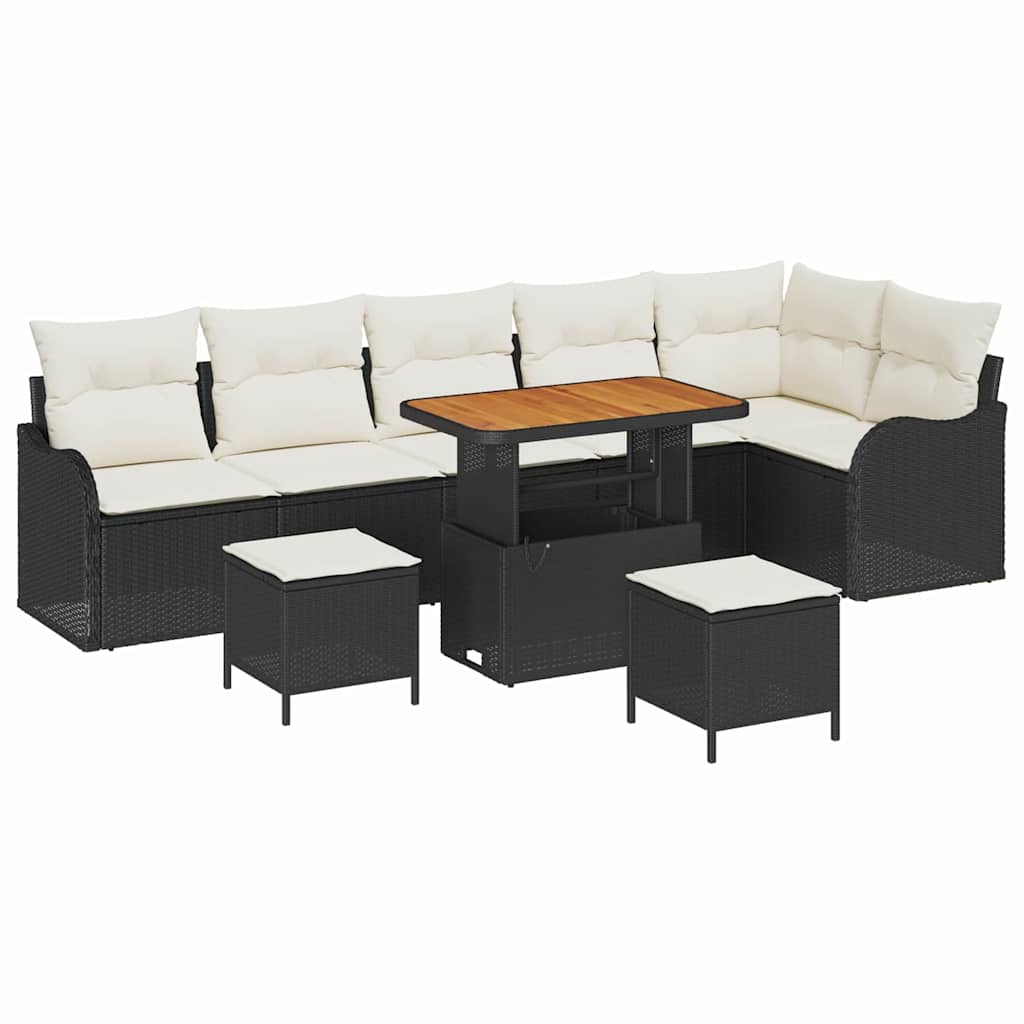 Havesofa Sæt med pude med opbevaring 9 pcs Sort og Cream