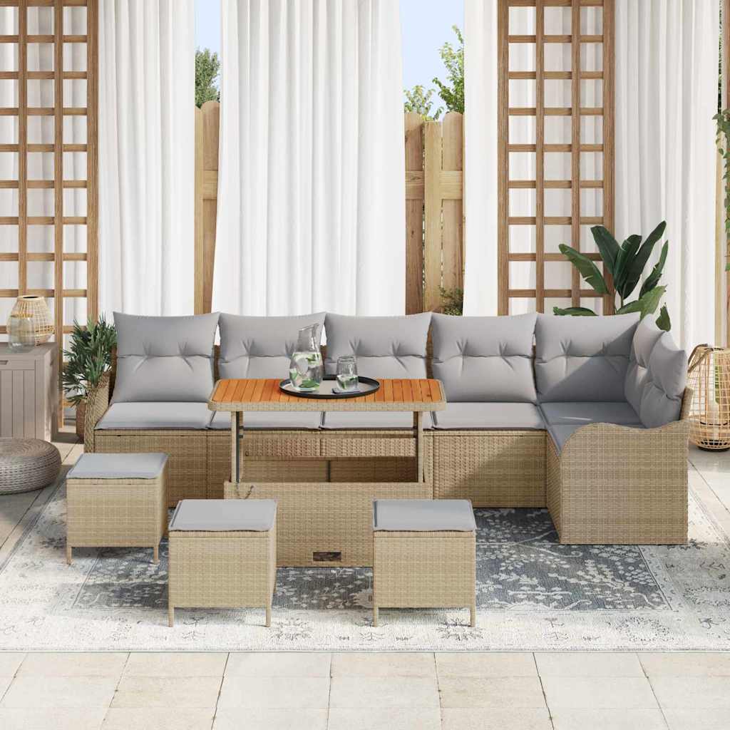 Havesofa Sæt med pude med opbevaring 10 pcs Beige og lys grå