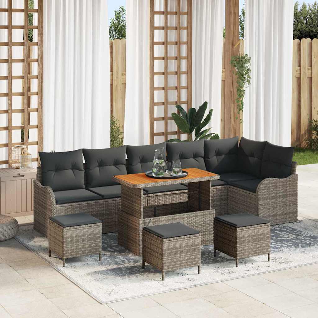 Havesofa Sæt 10 pcs Grå Polyrattan, stål og massivt akacietræ