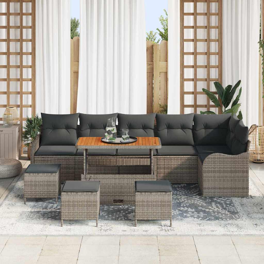 Havesofa Sæt 10 pcs Grå Polyrattan, stål og massivt akacietræ