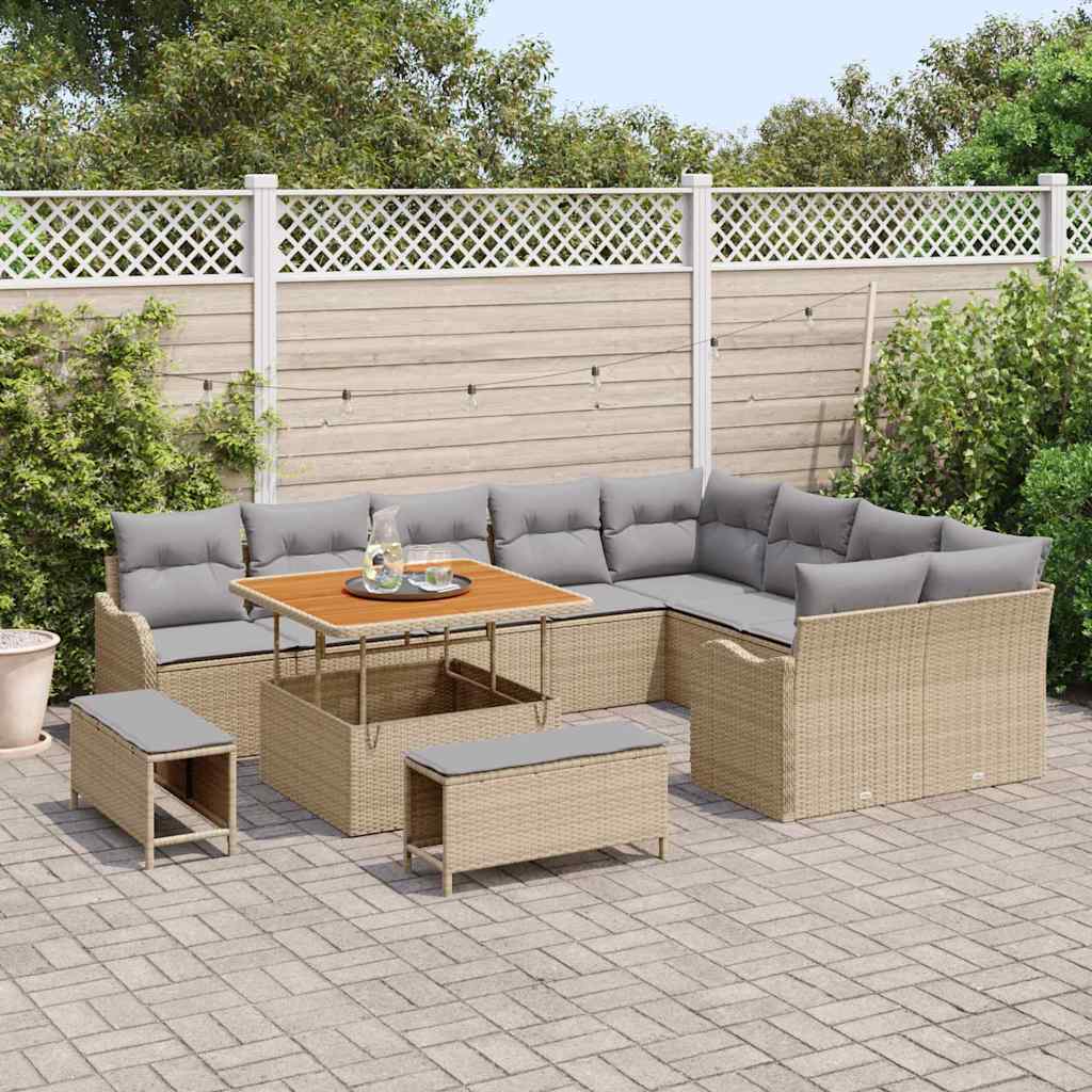 Havesofa Sæt med pude med opbevaring 12 pcs Beige og lys grå