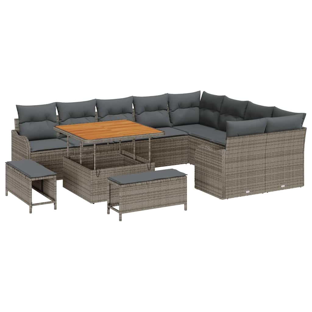 Havesofa Sæt 12 pcs Grå Polyrattan, stål og massivt akacietræ