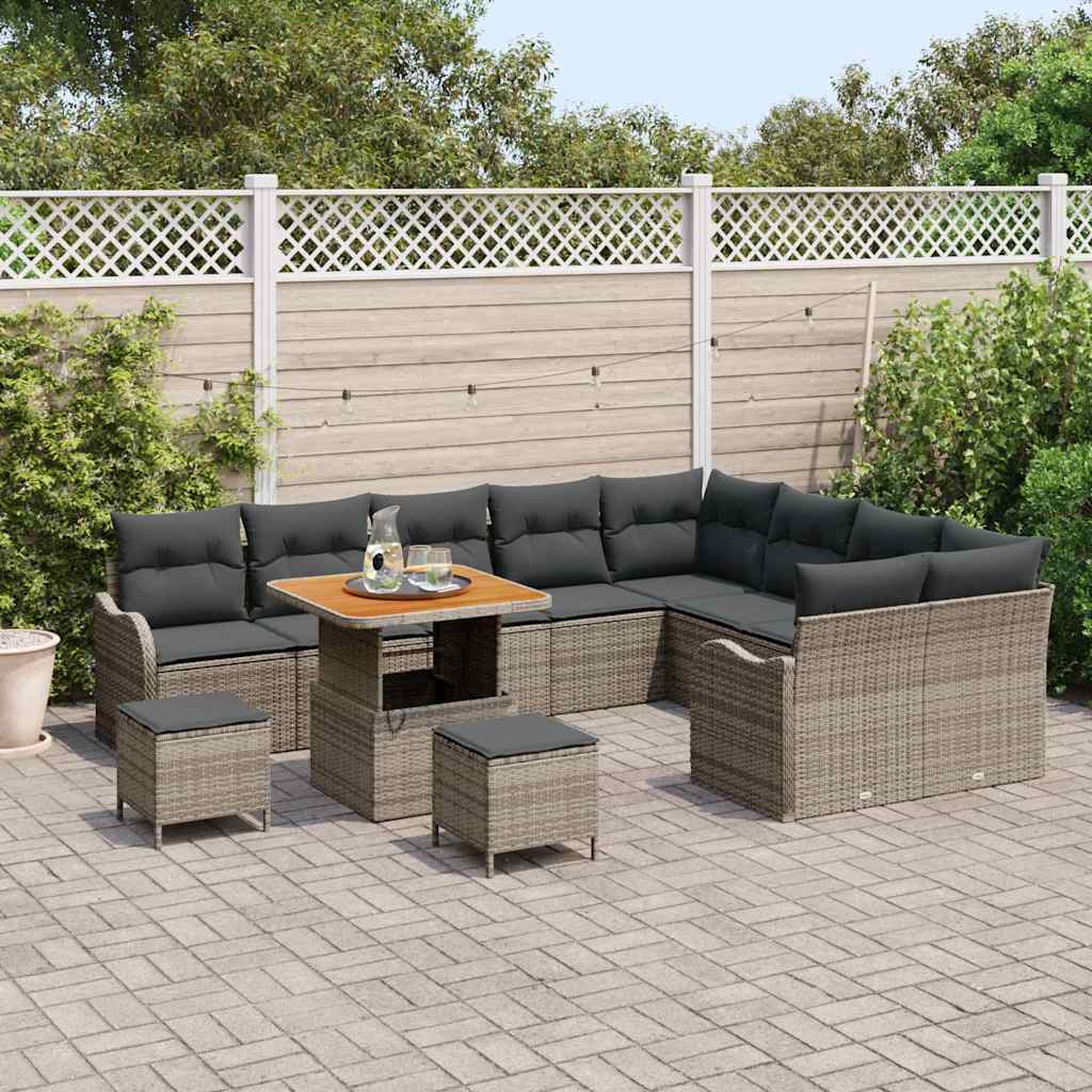 Havesofa Sæt 12 pcs Grå Polyrattan, stål og massivt akacietræ