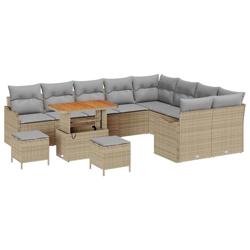 Havesofa Sæt med pude med opbevaring 12 pcs Beige og lys grå