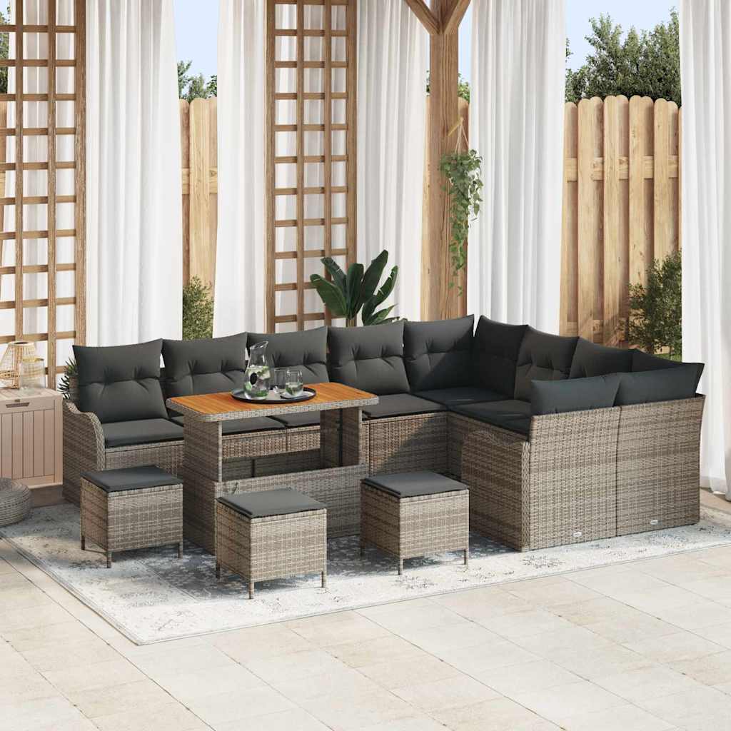 Havesofa Sæt 13 pcs Grå Polyrattan, stål og massivt akacietræ