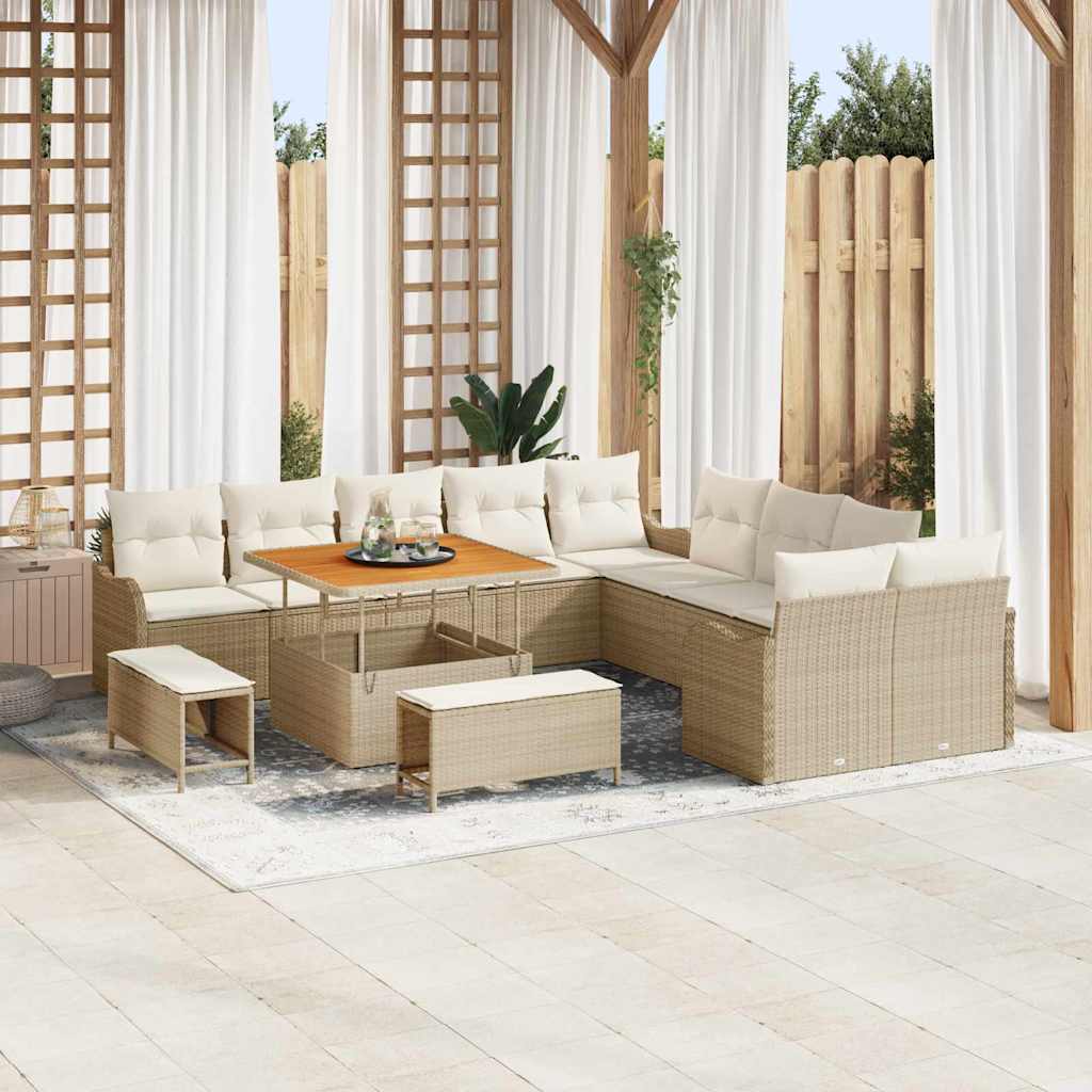 Havesofa Sæt med pude med opbevaring 13 pcs Beige og creme