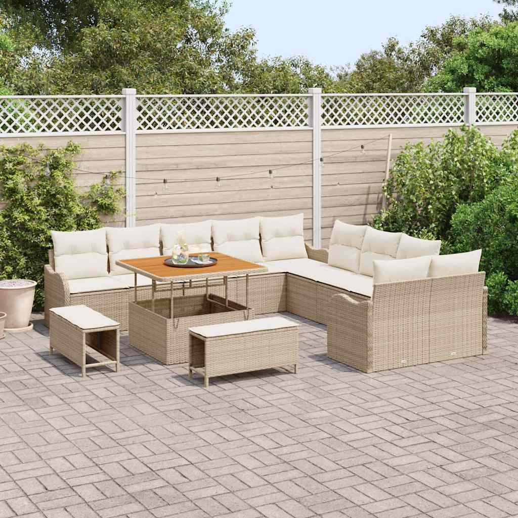 Havesofa Sæt med pude med opbevaring 13 pcs Beige og creme