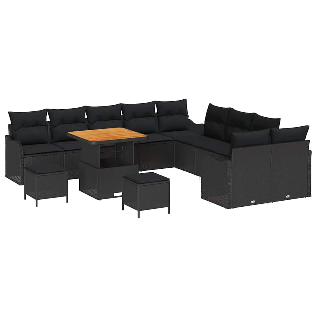 Havesofa Sæt 13 pcs Sort Polyrattan, stål og massivt akacietræ