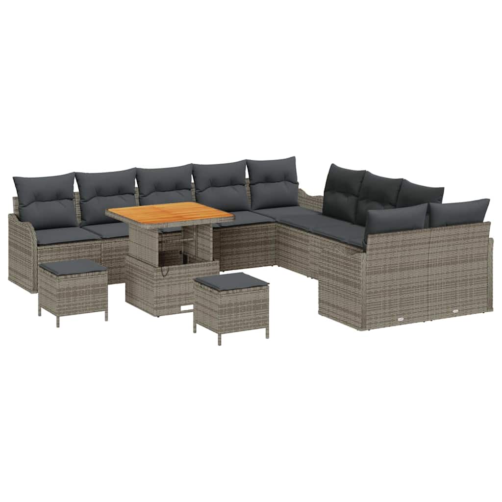 Havesofa Sæt 13 pcs Grå Polyrattan, stål og massivt akacietræ