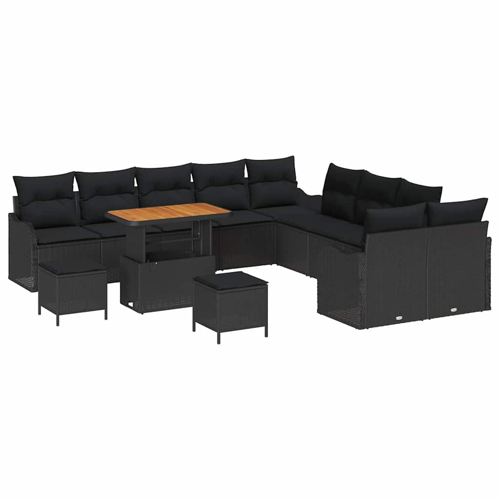 Havesofa Sæt 13 pcs Sort Polyrattan, stål og massivt akacietræ