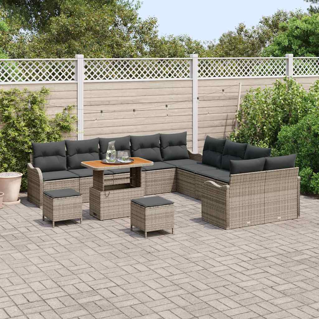 Havesofa Sæt 13 pcs Grå Polyrattan, stål og massivt akacietræ