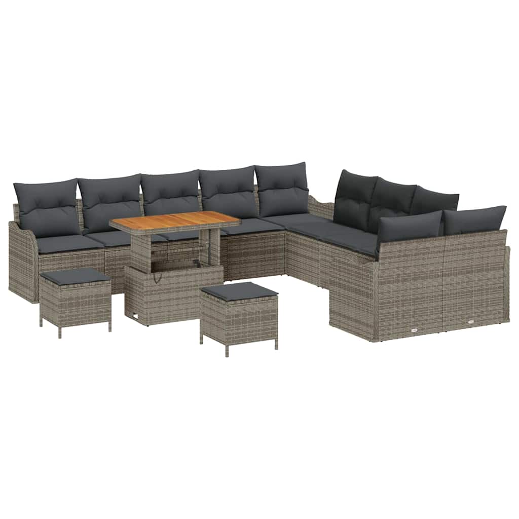 Havesofa Sæt 13 pcs Grå Polyrattan, stål og massivt akacietræ