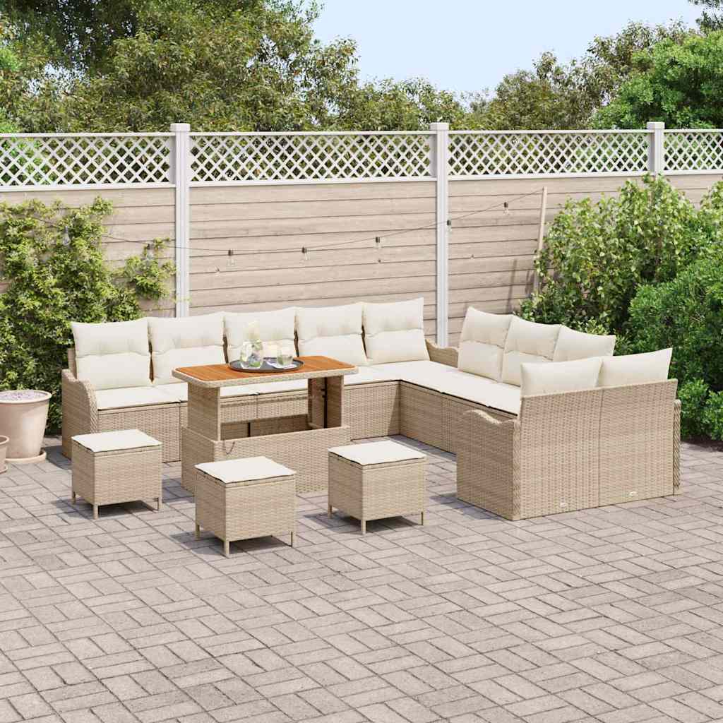 Havesofa Sæt med pude med opbevaring 14 pcs Beige og creme