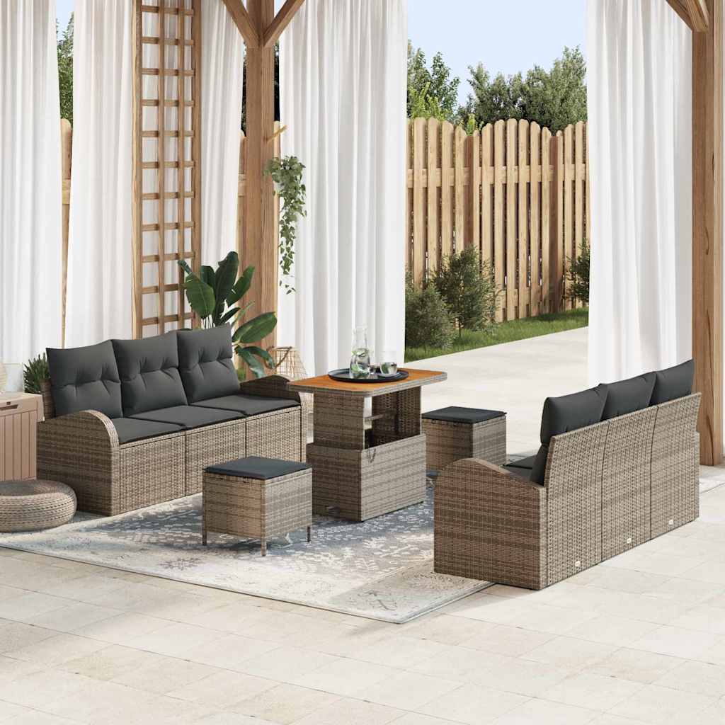 Havesofa Sæt 9 pcs Grå Polyrattan, stål og massivt akacietræ