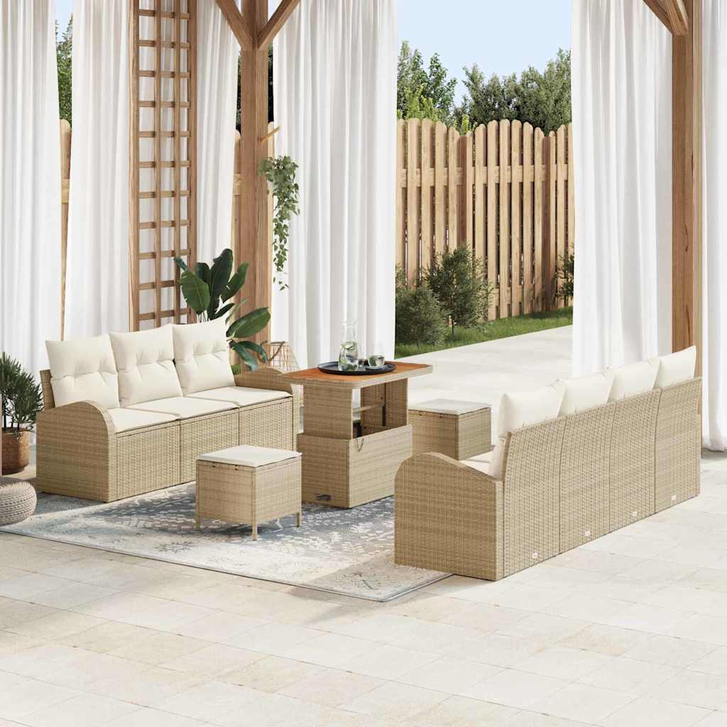 Havesofa Sæt med pude med opbevaring 10 pcs Beige og creme