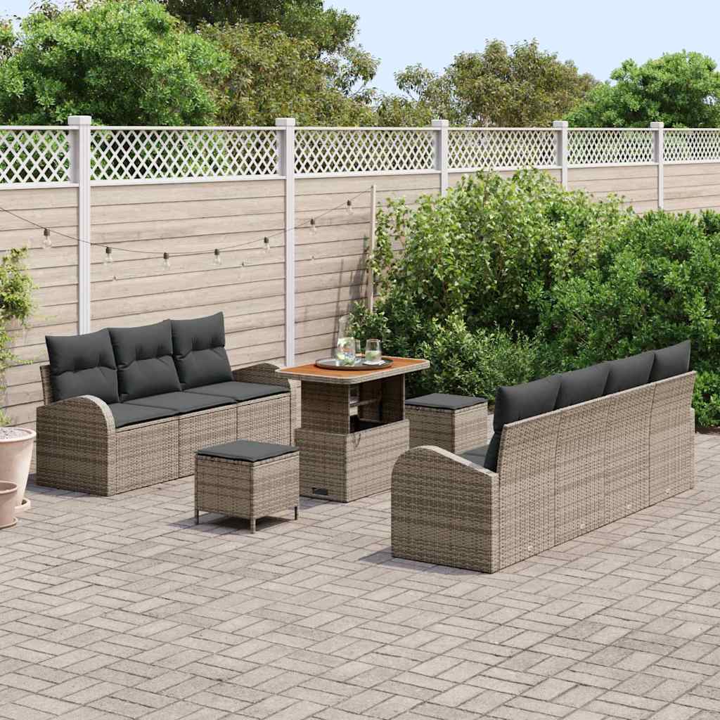 Havesofa Sæt 10 pcs Grå Polyrattan, stål og massivt akacietræ